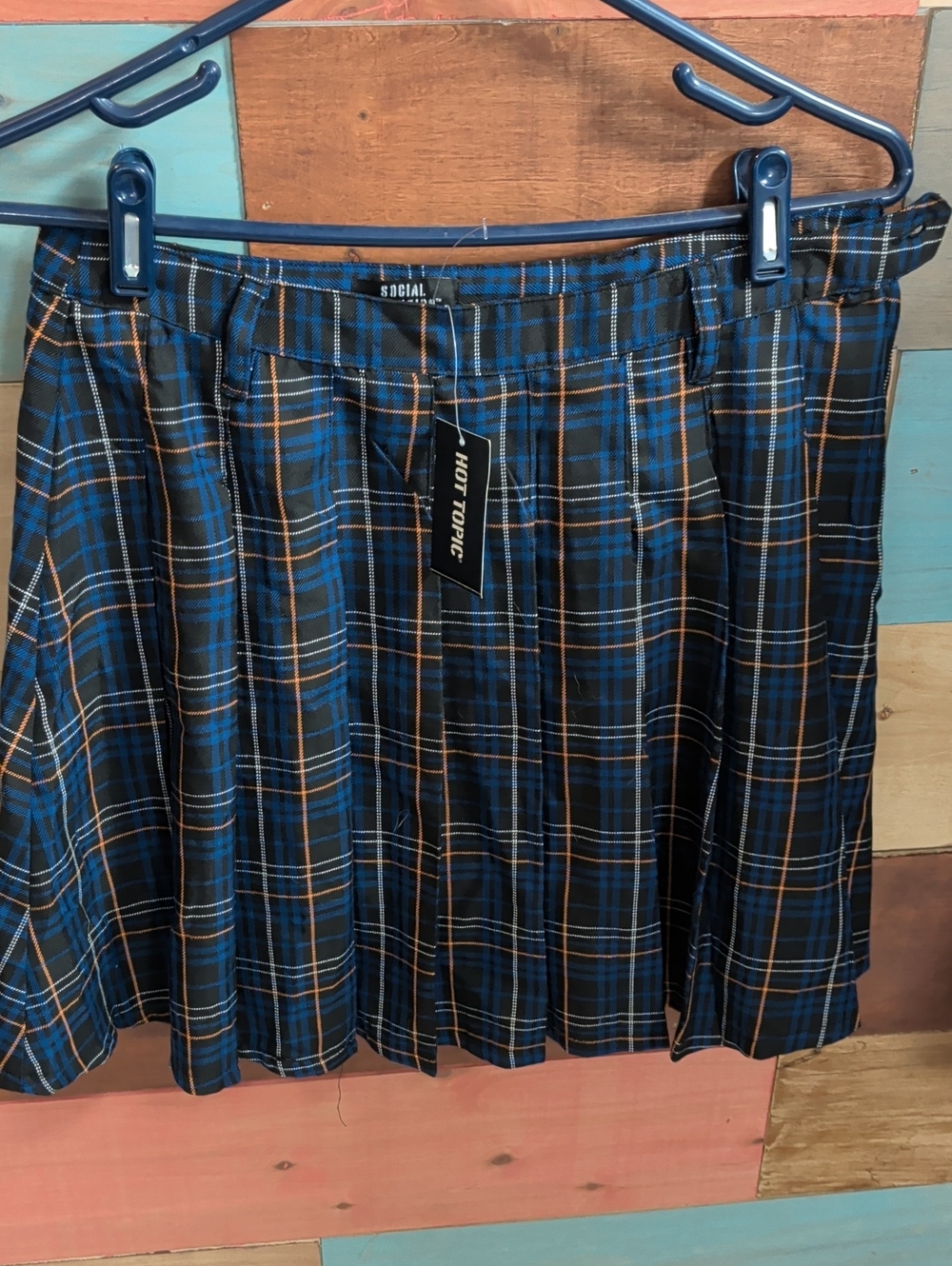 Hot Topic Black, Blue & Orange Plaid Skater Skirt